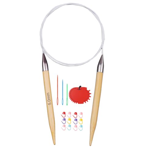 Weabetfu 32inch Bamboo Circular Knitting Needles US Size 8(5mm) | Premium Circular Needles Handmade DIY and Any Weave Yarn Projects,Include Knitting Accessories - size: US 8(5mm)