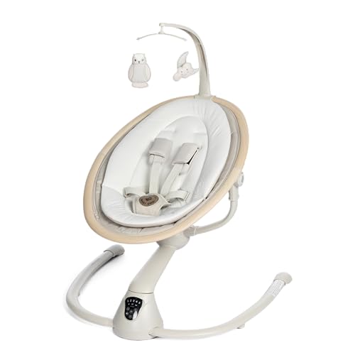 Maxi-Cosi Cassia Smart Baby Swing for Infants, Portable, Foldable Infant Swing with Music, 360 Rotation, 5 Speeds, 12 Melodies, EcoCare Fabric, Auto Motion Sensor, 2 Reclines, Classic Oat - color: Classic Oat