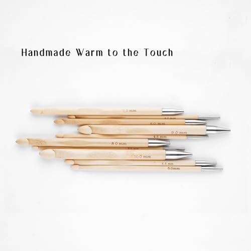 Bamboo Interchangeable Tunisian Crochet Hooks Set, 6-Inch Hooks with Cables | US E-4 to N-15, Warm Bamboo, Smooth Finish, Interchangeable Cables (16/24/32/40"), Ergonomic Grip, Tunisian & Afghan Projects