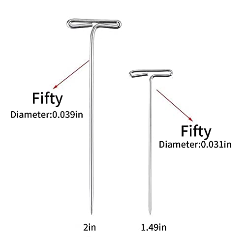 150 Pack Wig T-pins in 2 Sizes Wig T-pins for Holding Wigs and Hair Extensions on Wig Head with Plastic Box for Blocking Knitting, Modelling and Crafts