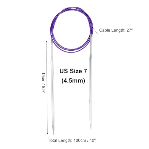 uxcell US 7(4.5mm) Knitting Circular Needle 40 Inch(100cm) Metal Round Stainless Steel Needle with Large Eye Sewing & Stitch Markers for Handmade Projects DIY Knit Blankets - size: US7(4.5mm)
