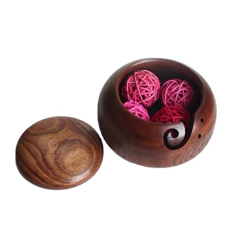Joyeee Wooden Yarn Bowl, Yarn Holder for Crocheting, Crochet Bowl Accessories Holder with Holes Handmade to Prevent Slipping, Perfect Crochet Holder for Crocheting and Knitting Mothers Day Gift 6.3'' - color: Rosewood with lid, 6.3''