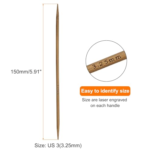 HARFINGTON 5Pcs Bamboo Knitting Needles Double Pointed Size US 3(3.25mm) Carbonized 6 Inch(15cm) Straight for Handmade Creative DIY Knitting Craft Yarn Projects - size: US 3(3.25mm)