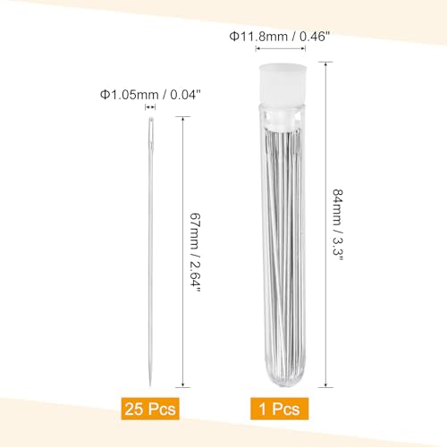 uxcell 25Pcs Large Eye Needles 2.6" Handmade Yarn Knitting Needles Silver | High Carbon Iron, Sewing Embroidery Needles, with Storage, for Hand Sewing Art Crafts