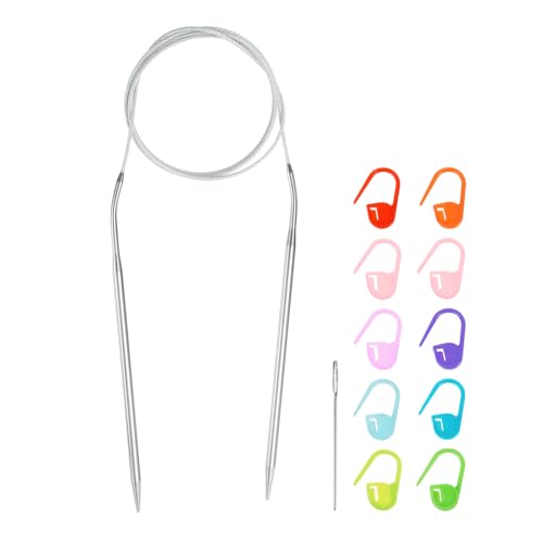 HARFINGTON Knitting Needles Size US 7(4.5mm) Circular Needle 39 Inch(100cm) Round Metal Stainless Steel Needle with Needles for Handmade Projects DIY Knitting - size: Size-US-7-(4.5mm) x 100cm