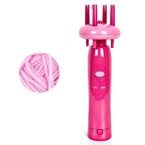 YHJDC Portable Cord Maker & Fringe Twister Tool | Handheld Device to Quickly Create Twisted Tassels & Cords | Easy DIY Craft for Macrame, Scarves, Blankets（Pink）