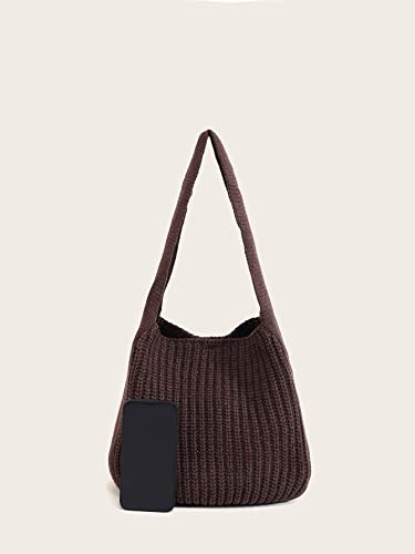 ENBEI Women's Crochet Tote Bag Aesthetic knit Shoulder bag beach tote - color: Brown