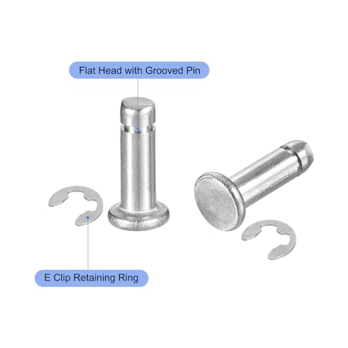 uxcell 20Set M4x12mm 304 Stainless Steel Cylindrical Shaft Snap Ring Locating Pin, Flat Head Grooved Hinge Cylinder Position Pin with E Clip Retaining Ring, Silver - size: M4x12mm
