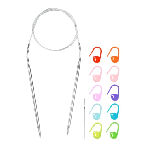 HARFINGTON Knitting Needles Size US 7(4.5mm) Circular Needle 31 Inch(80cm) Round Metal Stainless Steel Needle with Needles for Handmade Projects DIY Knitting - size: Size-US-7-(4.5mm) x 80cm