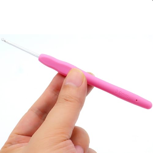 6Pcs 3mm Aluminum Soft Grip Rubber Ergonomic Handle Crochet Hook Knitting Needles US Size D (Size 3) for DIY Yarn Craft,Nice Gift for Women Adults Kids Children Beginners (Pink) - size: 3mm