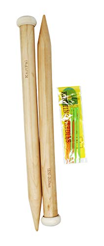 KnitPal 16-inch (40cm) Wooden Knitting Needles - 1 Pair US Size 50 (25mm) | Real Oak Wood Large Knitting Needles for Chunky Yarn - Straight Knitting Needles Single Pointed with eBook - size: US 50 (25mm), 16"(40cm)