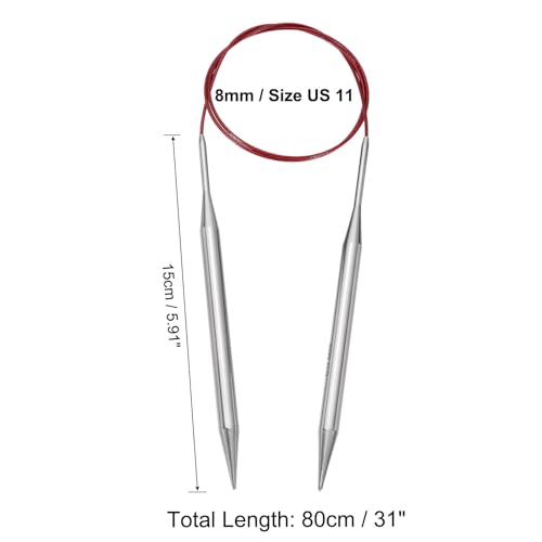 uxcell Size US 11 (8mm) Knitting Needles Circular Needle 31 Inch(80cm) Round Metal Stainless Steel Needle for Handmade Projects DIY Knitting Red - color: Red, size: 31 inch Size US 11 (8mm)