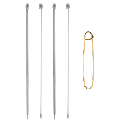 MECCANIXITY 4Pcs J(6mm) Single Pointed Knitting Needles Set, 13.8" Length Stainless Steel Crochet Needle with Versatile Stitch Holder for Beginner, Crocheter DIY Making, Silver - size: J(6mm) 13.8" Length