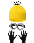 HEYFIZZ 3 Pcs Halloween Costume Accessories Adult, Easy Costume Men Women | One Size Fits Most,Last Minute Adult Halloween Costumes,Yellow Beanie Hat,Adjustable Goggles,Gloves,Family Group Costume