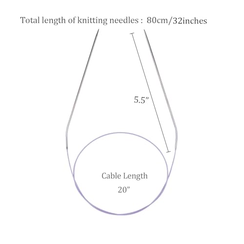 Circular Knitting Needles 32inches/80cm,Size US 0(2mm) Stainless Steel Round Knitting Needles for Handmade Knitting DIY - size: US0/2mm