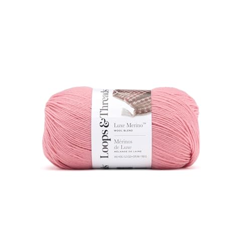 Loops & Threads Luxe Merino Solid Yarn - Yarn for Knitting, Crochet, Weaving, and Arts & Crafts - Pink, Wool Blend, 5.3 oz - color: Bridal Rose
