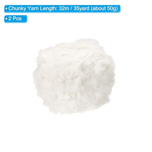 PATIKIL Faux Fur Yarn Soft Polyester Plush 2 Skeins 35 Yards Beige White | Fuzzy Yarn Crochet Fluffy,Chunky Polyester Plush Fur Eyelash,Crocheting Knit Blanket Rug Sweater Scarf Hat Bear Craft