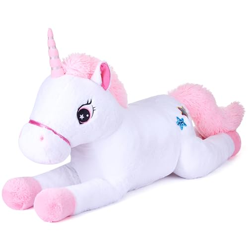 IKASA 43" Giant Unicorn Stuffed Animal Plush Toy,Zipper-Free,Full Stuffing | Extra Plump Full Body Filling, Child-Safe One-Piece Design, Cute Hugging Pillow Gift for Kids, Girls & Adults - color: White