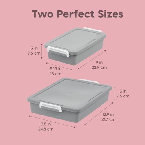 IRIS USA Storage Bins with Lids |Made in USA| 3 Qt - (4-Pack) - Gray | Discreet Plastic Containers for Crafts, Art, Office & Study Supplies / Secure Latch Buckles - size: 3 Qt. - 4 Pack
