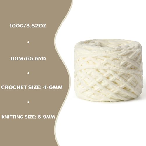 Fluffy Chenille Chunky Yarn for Crocheting 100g(65.6yd) - Baby Yarn for Crocheting Soft - Velvet Yarn for Crochet Blanket - Amigurumi Crochet Yarns（Milky White） - color: Milky White