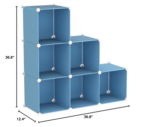 C&AHOME 6-Cube Storage Organizer Cube Shelf Closet Storage Bookcase, Blue | Stackable Cubby Storage, Bookshelf, Portable Plastic Storage Closet Organizer, DIY Modular Shelving Units for Home, Wardrobe - color: Blue