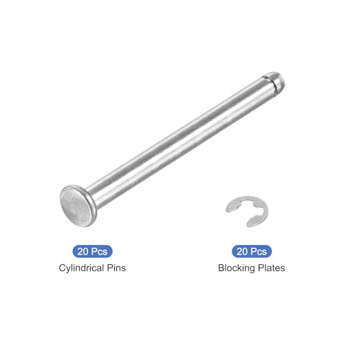 uxcell 20Set M4x45mm 304 Stainless Steel Cylindrical Shaft Snap Ring Locating Pin, Flat Head Grooved Hinge Cylinder Position Pin with E Clip Retaining Ring, Silver - size: M4x45mm