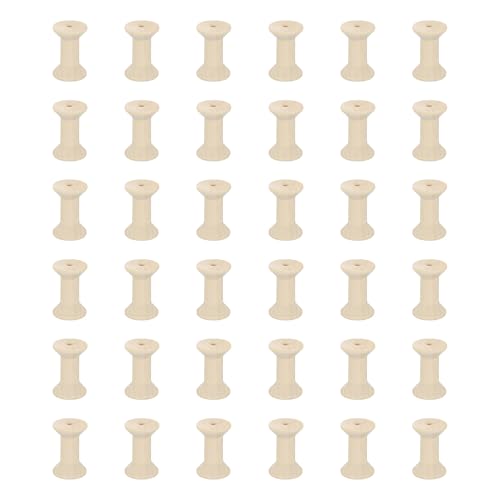 MECCANIXITY 36 Pcs 1.2"x2" Small Empty Thread Spools, Natural Color Unfinished Wooden Spools Wire Weaving Bobbins, Wire Weaving Bobbins for Embroidery DIY Sewing Machines Cord Jewelry Chain - color: Natural Color, size: 1.2"x2"