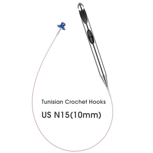 Tunisian Crochet Hook N-15 (10mm), 6-Inch Interchangeable Hook with Cable | Smooth Aluminum Hook / 360° Swivel Cable / Flexible No-Memory Cable / Tunisian Projects - size: US N-15 (10.0mm)