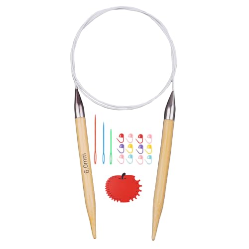 Weabetfu 32inch Bamboo Circular Knitting Needles US Size 10(6mm) | Premium Circular Needles Handmade DIY and Any Weave Yarn Projects,Include Knitting Accessories - size: US 10(6mm)