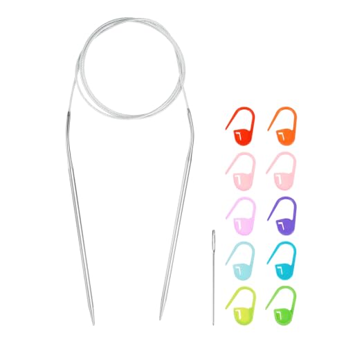 HARFINGTON Knitting Needles Size US 4(3.5mm) Circular Needle 39 Inch(100cm) Round Metal Stainless Steel Needle with Needles for Handmade Projects DIY Knitting - size: Size-US-4-(3.5mm) x 100cm