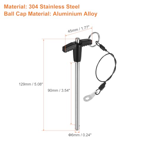 uxcell 2Pcs T Handle Lock Pins, 6mm x 90mm Usage Length Stainless Steel Push-Button Quick Release Pin - size: 6mm x 90mm