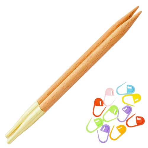KnitPro Basix 5in US 11 (8.0mm) Interchangeable Circular Knitting Needles | Beginner-Friendly, Lightweight Beechwood, Smooth Metal Joins, Semi-Blunt Tips, 10 Stitch Markers - size: US 11 (8.0mm), 5in. (13cm)
