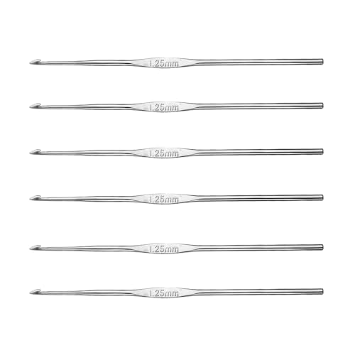Skweawert 6Pcs 1.25mm Stainless Steel Crochet Hook | Bulk Hand Needles, for Beginners, Women, College Students, Crocheters - size: 1.25mm