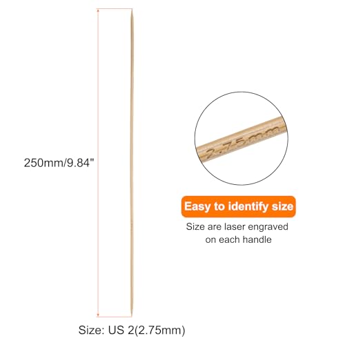 HARFINGTON 8Pcs Bamboo Knitting Needles Double Pointed Size US 2(2.75mm) Carbonized 10 Inch(25cm) Straight for Handmade Creative DIY Knitting Craft Yarn - size: US 2(2.75mm)