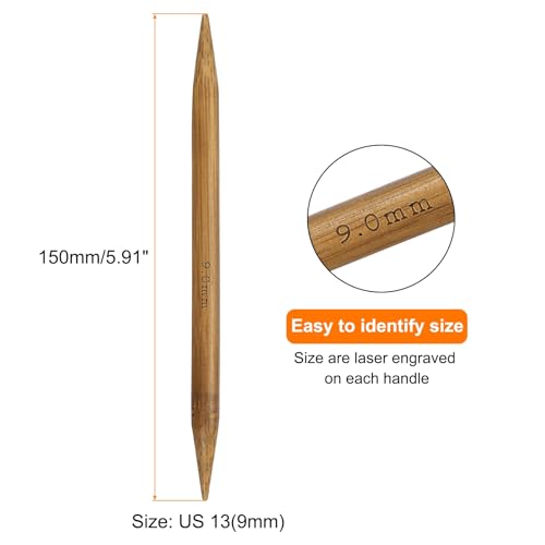 HARFINGTON 5Pcs Bamboo Knitting Needles Double Pointed Size US 13(9mm) Carbonized 6 Inch(15cm) Straight for Handmade Creative DIY Knitting Craft Yarn Projects - size: US 13(9mm)