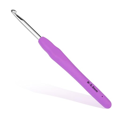 SHWAKK Crochet Hook, 5.0 mm Ergonomic Crochet Hook for Arthritic Hands | Crochet Needles, Knitting Needles with Soft Handle Beginners and Experienced Hobbyists (5.0 mm) - size: 5.0mm