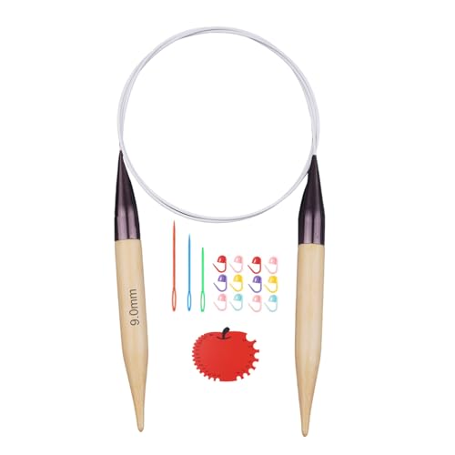 Weabetfu 32inch Bamboo Circular Knitting Needles US Size 13(9mm) | Premium Circular Needles Handmade DIY and Any Weave Yarn Projects,Include Knitting Accessories - size: US 13(9mm)