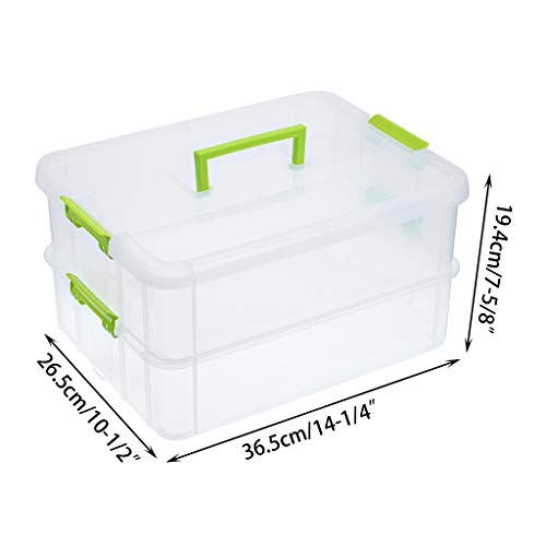 BTSKY 2 Layer Stack & Carry Box, Plastic Multipurpose Portable Storage Container Box Handled Organizer Storage Box for Organizing Stationery, Sewing, Art Craft, Jewelry and Beauty Supplies Green | Multipurpose Craft Organizers and Storage for Organizing S