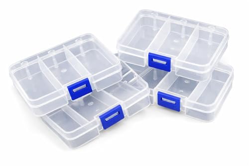 Clear Plastic Organizer Boxes 4 Pack – Small Parts Storage Organizer with Secure Lids – Hardware, Craft, Bead, Fishing Tackle & Screw Organizer Containers