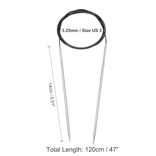 uxcell Size US 3 (3.25mm) Knitting Needles Circular Needle 47 Inch(120cm) Round Metal Stainless Steel Needle for Handmade Projects DIY Knitting Black - color: Black, size: 47 inch Size US 3 (3.25mm)
