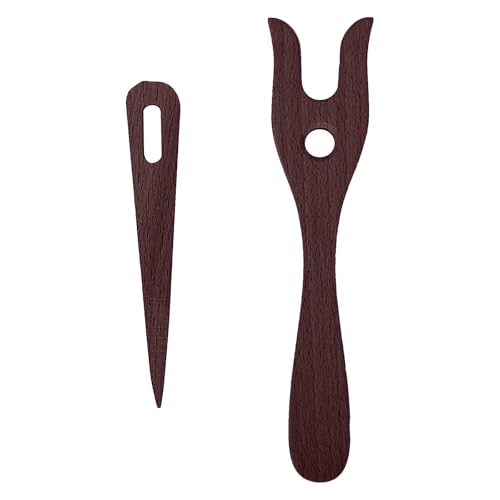 2 Pack Crochet Fork Tool Set, Knitting Fork Nalbinding Needle Kit, Brown | Wooden Weaving Tools for Bracelet Necklace Braided DIY Tools - color: Brown