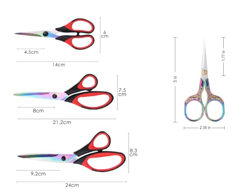 Titanium Coating Sewing Scissors Bundle, Professional Fabric Scissors Set, Ultra-Sharp Stainless Steel Blades, Ergonomic Handle, Great for Tailor, Embroidery, Craft (Red) - color: Red