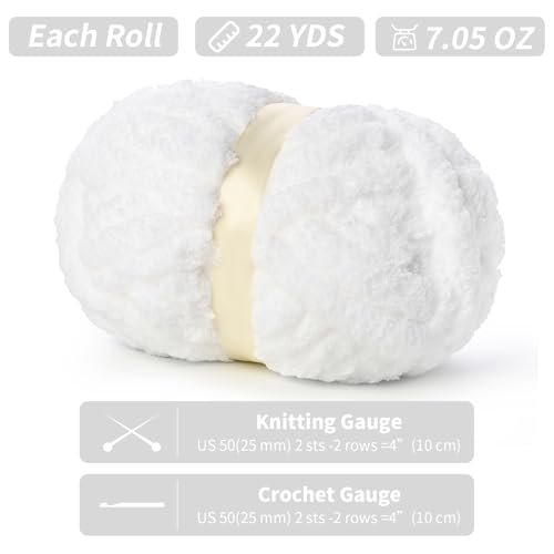 10 Pack of Jumbo Chunky Yarn for Hand Knitting,10# Super Bulky-Fluffy Chenille Yarn, 220 yds/70.5 oz Soft Thick Yarn for Crocheting Chunky Knit Throw Blankets.(Snow White) - color: 10 Snow White