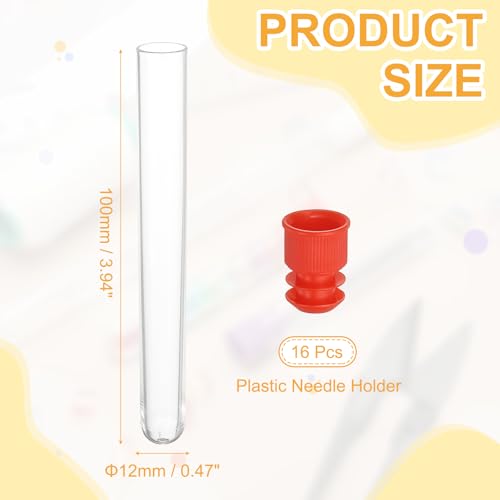 PATIKIL 3.9" Length Plastic Sewing Needle Storage Holder, 16 Pcs Portable Embroidery Needle Clear Pin Toothpick Storage Tubes Case for Craft Knitting, Red - color: Red, size: 3.9"