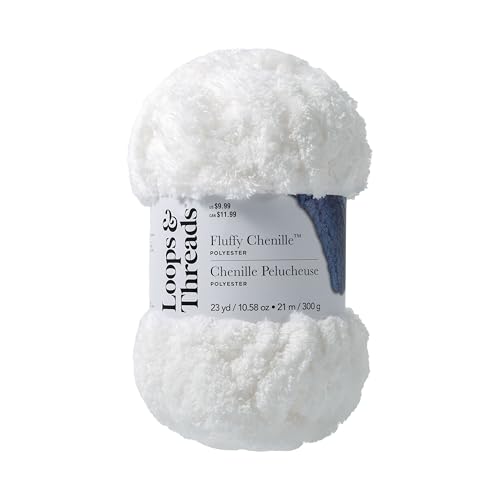 Loops & Threads Fluffy Chenille Yarn - Yarn for Knitting, Crochet, Weaving, and Arts & Crafts - White, Polyester, 10.58 oz - color: White