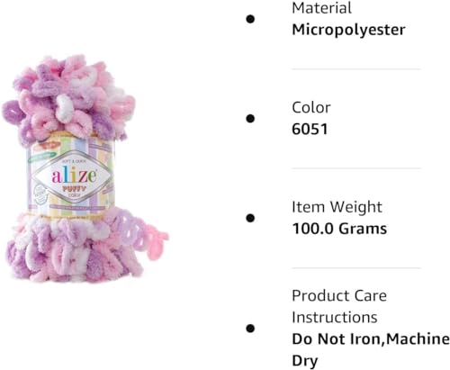 Alize Puffy Color Baby Blanket Yarn Lot of 4skn 100gr 9.8 yards 100% Micropolyester Soft Yarn Hand Knitting Yarn (6051) - color: 6051