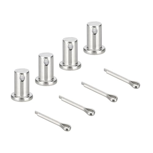 uxcell 4Pcs M10x16mm Clevis Pins, 304 Stainless Steel Single Hole Flat Head Hitch Fastener Lock Systems with Cotter Pins for Furniture Installation Trailer Lawn Mower, Silver - size: M10x16mm