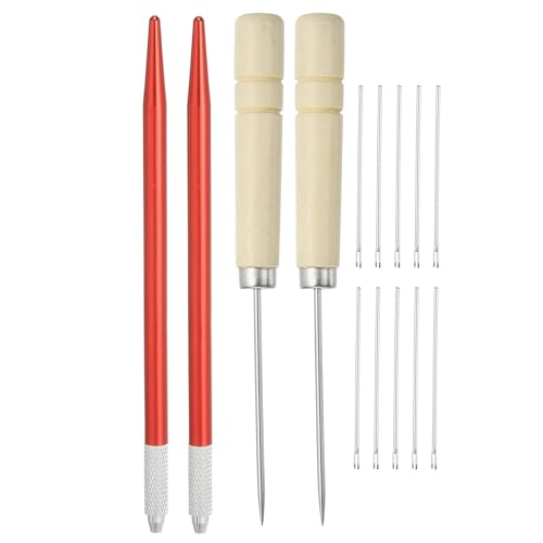PATIKIL Doll Hair Rooting Holders Kit, 0.6mm Doll Hair Rerooting Knitting Needles with Wood Awls Crochet Hooks Doll Wig Tool for Doll Hair Making Supplies DIY Crafts, Red - color: Red, size: 0.6mm