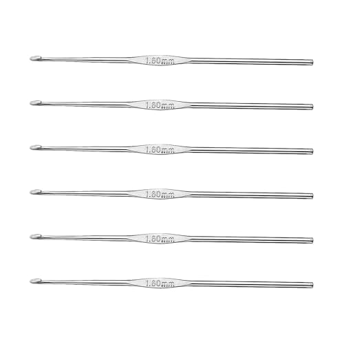 Skweawert 6Pcs 1.6mm Stainless Steel Crochet Hook | Bulk Hand Needles, for Beginners, Women, College Students, Crocheters - size: 1.6mm