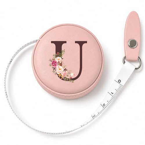 Maicican Retractable Tape Measure, Pink Leather Sewing Measuring Tape, U | with Initial A-Z, 60"/1.5m Soft Sewing Measuring Tape for Body Measurements, Portable Small Fabric Ruler - color: Tape Measure-Pink U